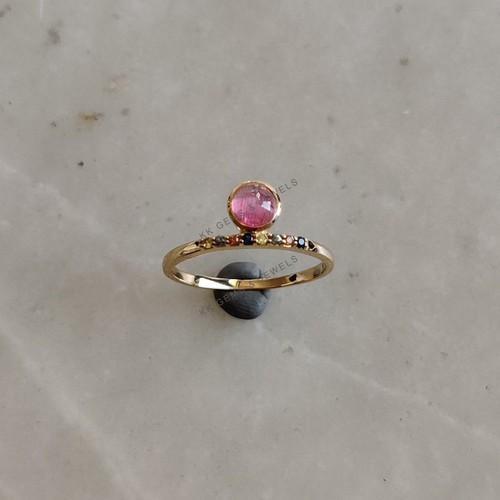 0.69 Ct Natural Pink Tourmaline Sapphire Ring 14K Gold Birthstone Dainty Gift - Picture 7 of 10