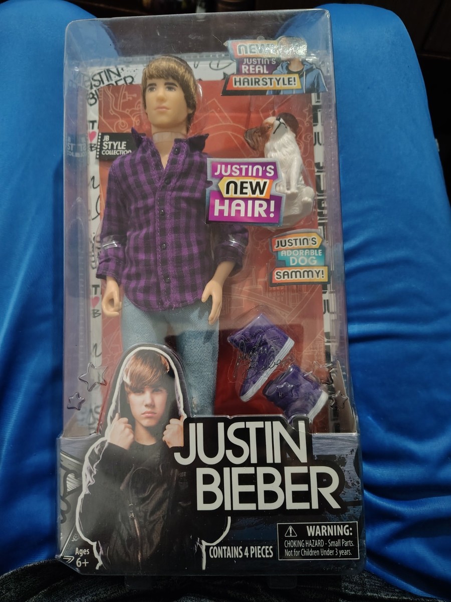 NIB Justin Bieber Doll 2011 Bravado 31240 Justin's New Hair W Dog