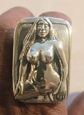 STERLING SILVER RING WITH BEAUTIFUL  VOLUPTUOUS EROTIC NAKED GIRL SIZE 13