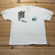 Vintage 90s T.S.F. Originals Wolf Wildlife Outdoor Nature Pocket T-Shirt USA XL