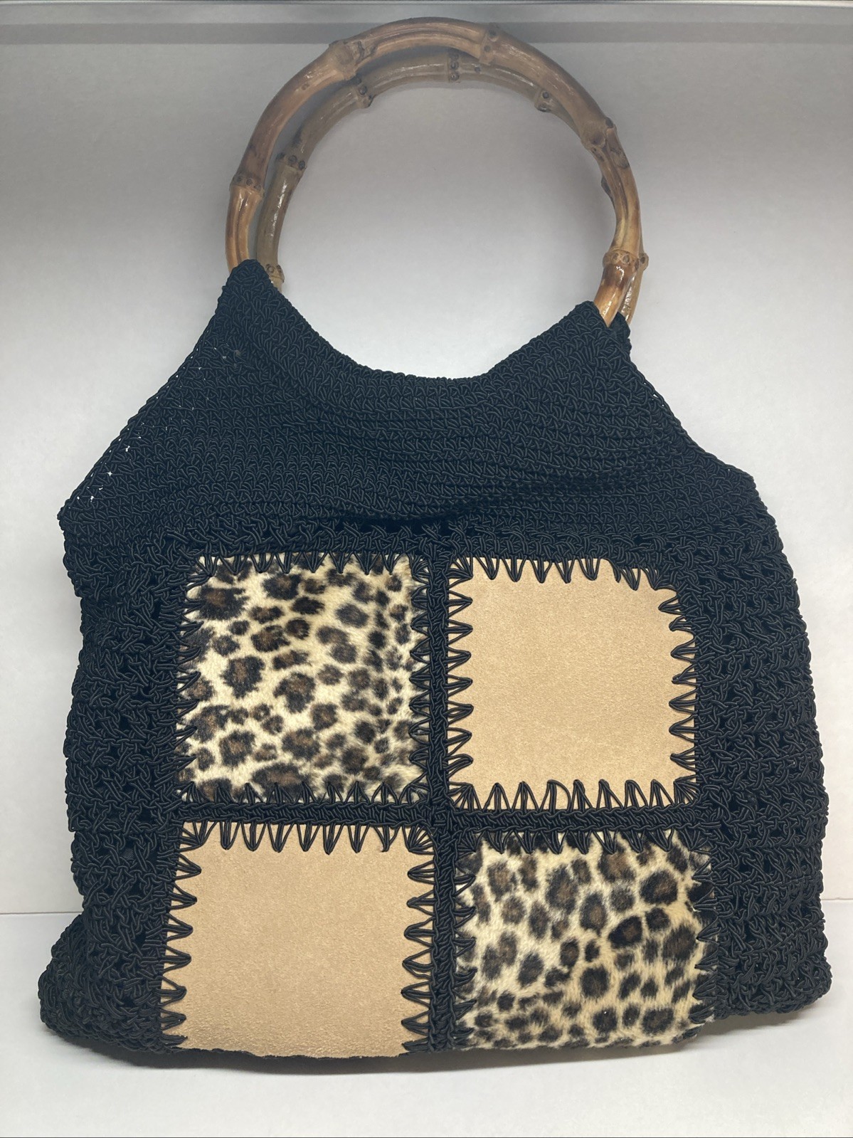 Vintage Chateau Macrame Black Patchwork Boho Wove… - image 1