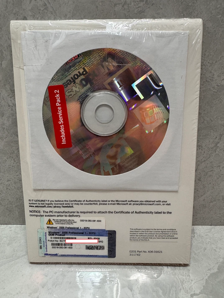 Microsoft Windows 2000 Professional 1-2CPU OEM Software with SP 2 Sealed - Image 2 of 3
