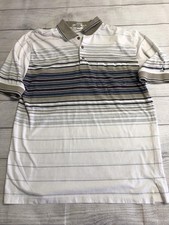 Vintage Grand Slam Polo Shirt Mens Large White Tan Striped Penguin Golf 90s