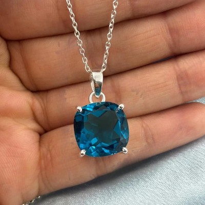 47 Ct London Blue Topaz Sterling Silver Pendant Gemstone Jewelry Without Chain
