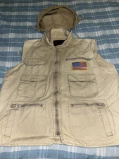 NWOT Weather Rite Vest Mens Medium M Beige Safari Hunting Full Zip With Hood