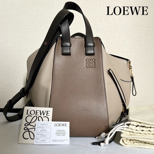 LOEWE Hammock Handbag Shoulder Bag Bicolor Leather Beige