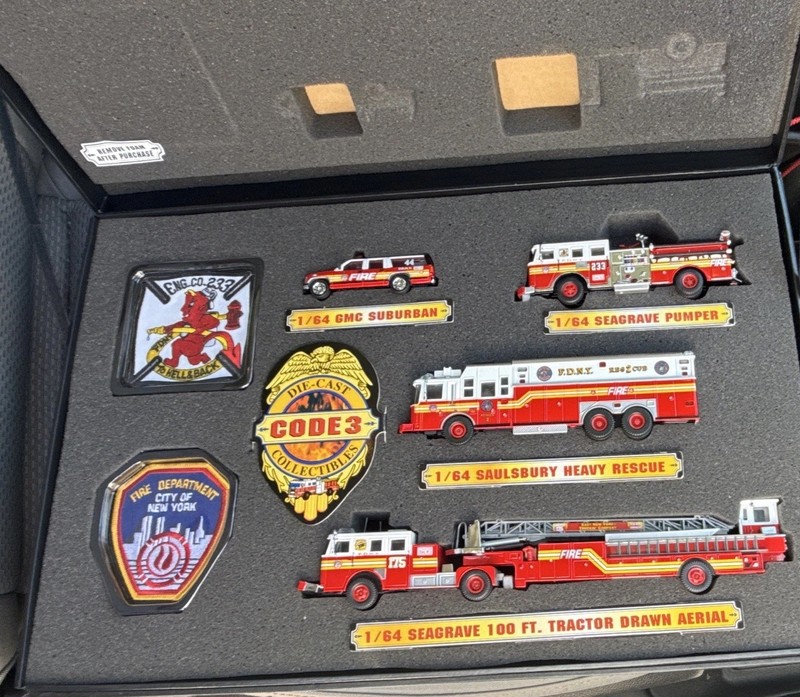 Code 3 Collectibles Firefighting & Rescue Fire Truck Display Set w/ Case Patches