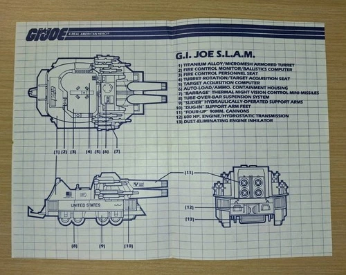 GI Joe 1987 SLAM Tank Vehicle Blueprints Instructions Original Hasbro ARAH