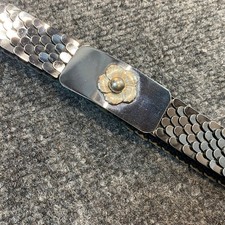 Vintage 70s Silver Metal Fish Scale Stretch Belt Ornate Floral Clasp Waist 32