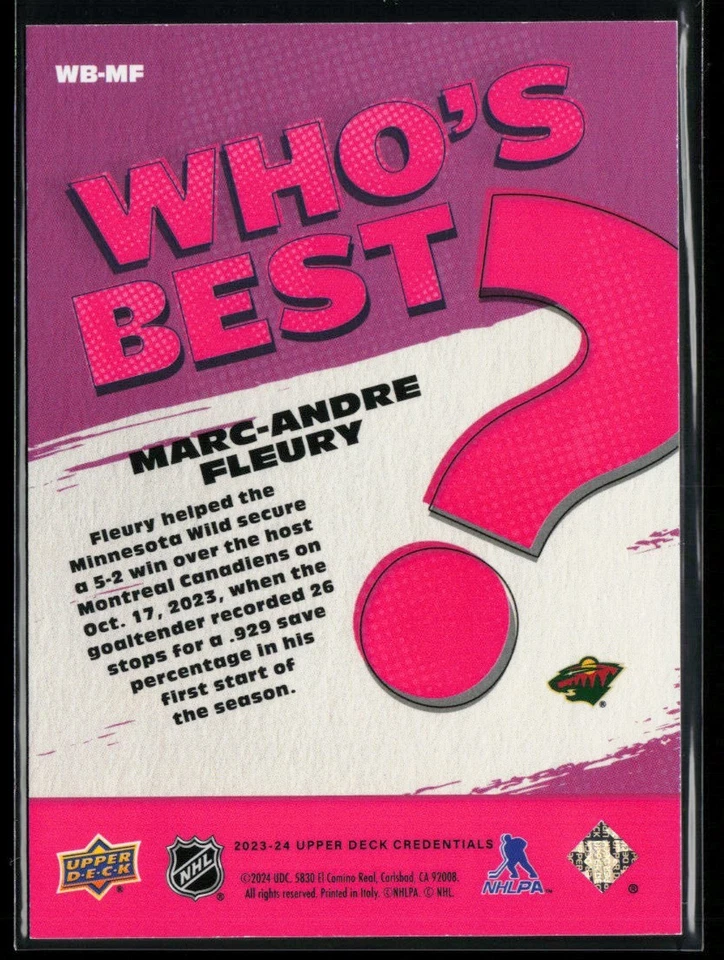 2023-24 Upper Deck Credentials Who's Best? #WB-MF Marc-Andre Fleury - Image 2 of 2