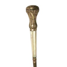 Antique Victorian Ornate Engraved Rolled Gold Mother Of Pearl Umbrella Handle
