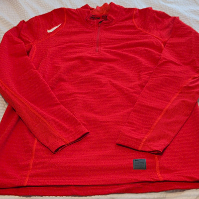 Nike Pro Dri-FIT Men s L Red 1/4 Zip Mock Neck Long Sleeve Fitted Top