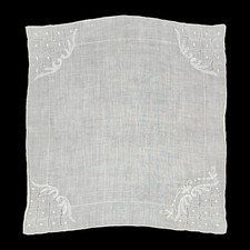 White Linen Handkerchief Delicate Embroidered Details Cutwork Accents
