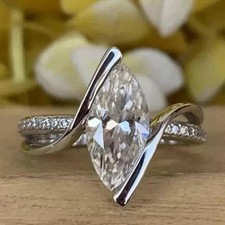 2CT Marquise Cut Lab Created Diamond Engagement Ring 14k White Gold Plated