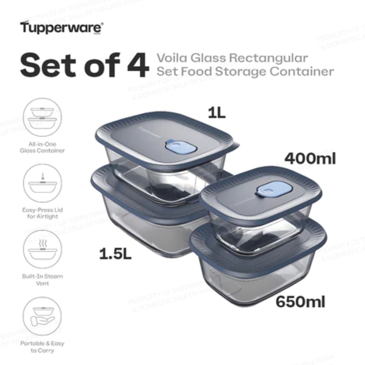 新品 Tupperware システムドロワーＭ#2 2個セット NEW Tupperware Voila Glass Rectangular Container Set 4 Airtight