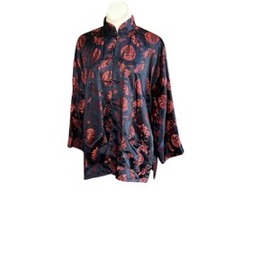 Chinese Tang Jacket Jin Feng Black Red Dragon Brocade Vintage