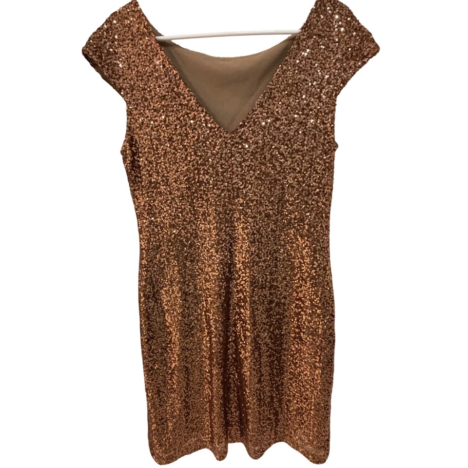 Vestido Ralph Lauren Lentejuelas Brillantes Manga Gorra Cóctel Fiesta Talla 12 Foto 4 de 4