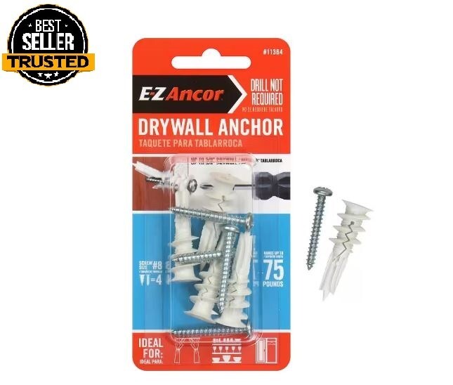 Twist-N-Lock 75 Lbs. Heavy Duty Drywall Anchors (4-Pk), Self Drilling Screws