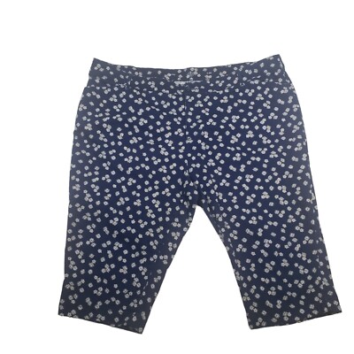 John's Bay Capris Womens Stretch Pockets Blue with Daisies Size 24W 
