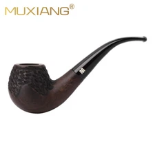 MUXIANG Carved Tobacco Pipe Handmade Ebonywood Full Bent Smoking Pipe 9mm Filter