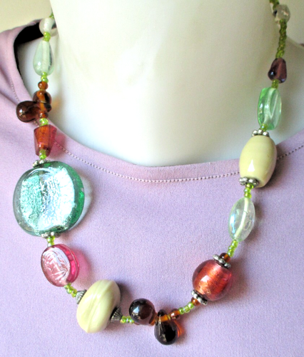 Collier double perles verre bleu roi - Années 1950 - 1970