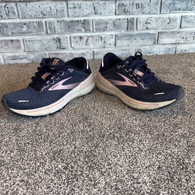 Brooks Shoes Womens 7.5 Adrenaline GTS 22 Running Workout Comfort Navy Blue Pink