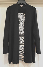 CHICO'S JACKET-Black/White Cotton Blend Open Style Long Sleeve Animal Sz 1, 8-10