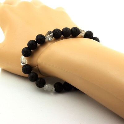 Armband Perlen Quarz Mit Einschlüsse Aus Turmalin Du Brazilien + Perlen Lava