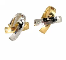 Aretes grandes forma de X oro blanco y amarillo 10 quilates
