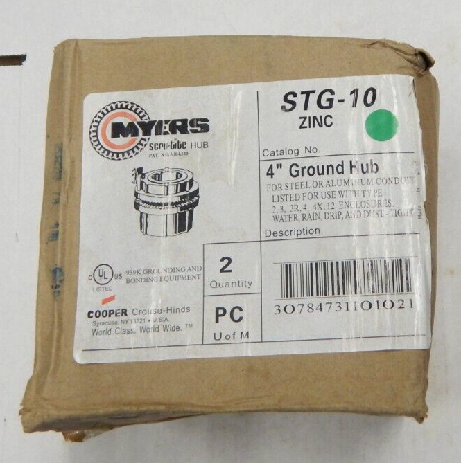(2) CrouseHinds STG 10 Myers Hub 4" W/ Grounding Screw NEW eBay