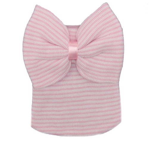 Newborn Baby Girl Infant Striped Soft Hat with Bow Cap Hospital Beanie Headband. - Picture 13 of 28