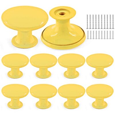 10pcs Metal Cabinet Knobs Drawer Knobs, Round Shaped Dresser Knobs Cute Yellow