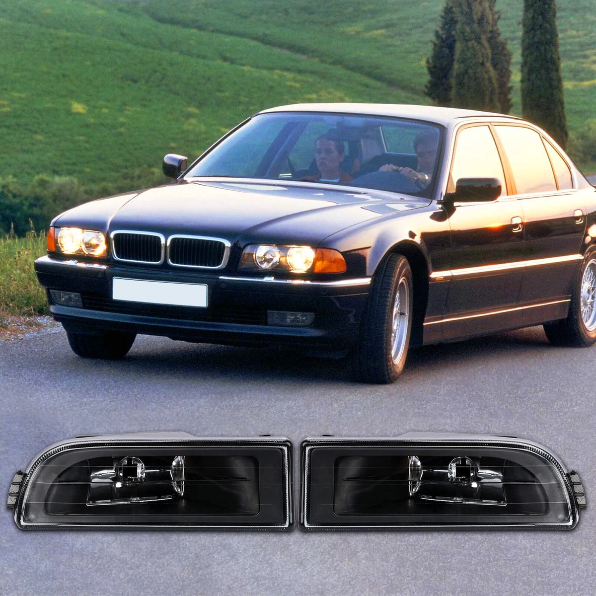 Par De Faros Antiniebla Negros Para BMW Serie 7 E38 1995-2001, Compatibles Con 740i Y 750iL