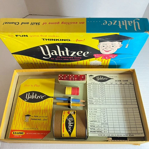 Yahtzee 1961 E.S. Lowe Milton Bradley USA Vintage Original Box