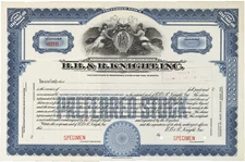 B.B. & R. Knight, Inc. Stock Certificate.
