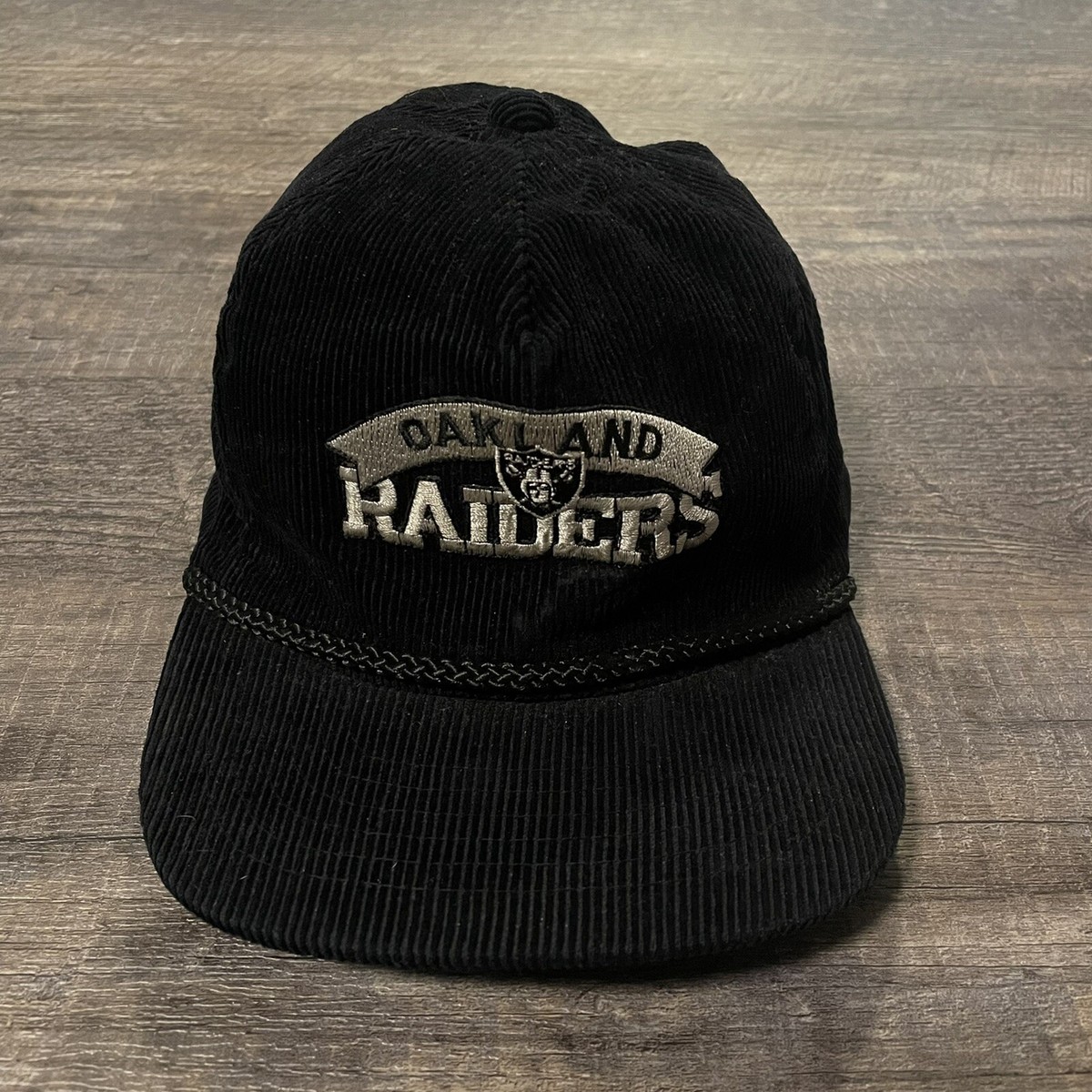 VTG Oakland Raiders Hat Corduroy SnapBack Starter NFL Black Dome shield Arch