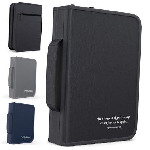 Bible Cover Case for Women and Men – Bible Cover Bag – | Pen Slots Large Black