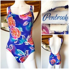 VTG PENBROOKE COLORFUL FLORAL ONE PIECE SWIMSUIT MADE IN USA TAG 12 FITS S-M