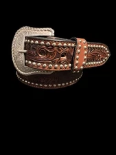 Western Belt Hand Tooled Leather American Men's American Belts Rivets Handtooled