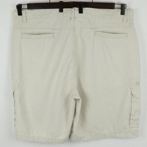 Paradise Collection Men's Size 42 Cream Linen Blend Flat Front Cargo Shorts - Image 3 of 4