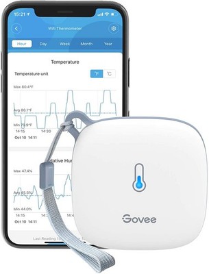 Govee Smart Thermometer Hygrometer, WiFi Humidity Temperature Single, White 