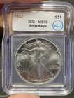 1992 American Eagle Silver Dollar ICG MS70