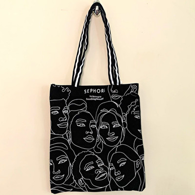 Sephora Black & White Graphic Print Tote Bag Logo Double Handles Casual