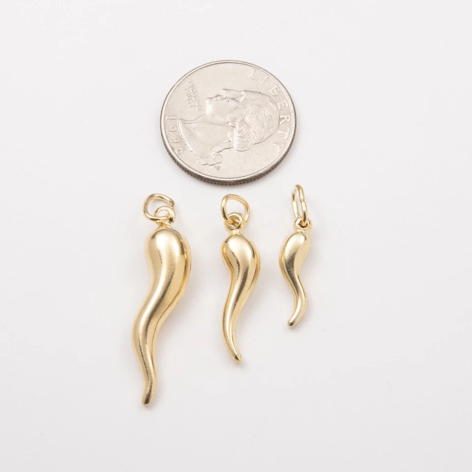 Cornicello итальянский рог подвеска подвеска 14K желтое золото покрытием серебра 925 все размеры - Изображение 2 из 4