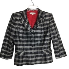 5109 Kay Unger NY Silk Black White Plaid Red Lining Office Career Blazer 10