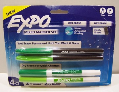 Expo Mixed Marker Set Wet Erase & Dry Erase Markers 4 Count Green