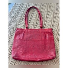 Vintage Red Tooled Leather Tote Bag Floral Western Handbag