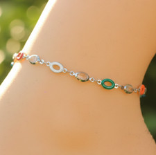 Cavigliera Charm Multicolore Tono Argento Designer per Donna Cavigliera Minimalista Perline