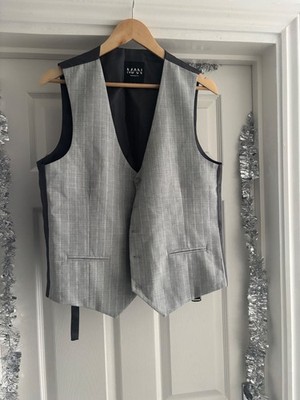 Herren Boohoo Man grau Smart Weste Größe 38 Knöpfe gebraucht Braut Special GC