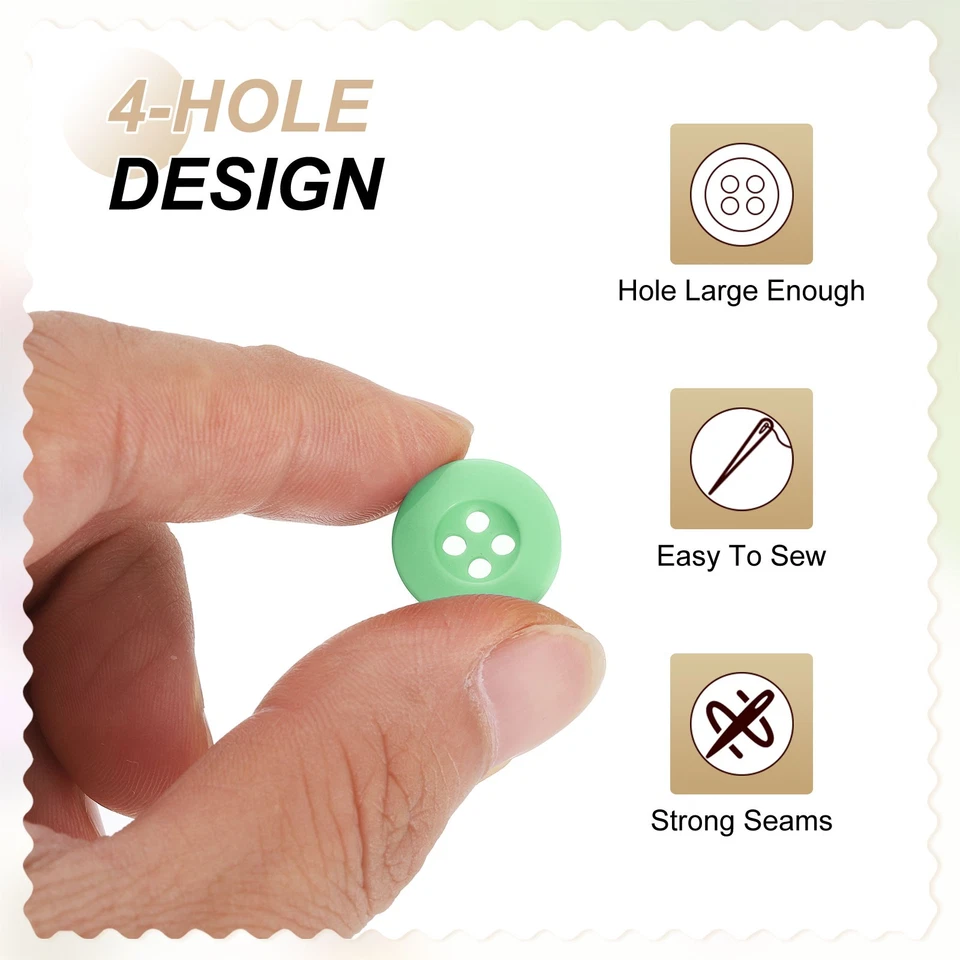 30pcs 24L Sewing Buttons 5/8" Resin Round Flat 4-Hole Craft Buttons, Green - Image 4 of 4